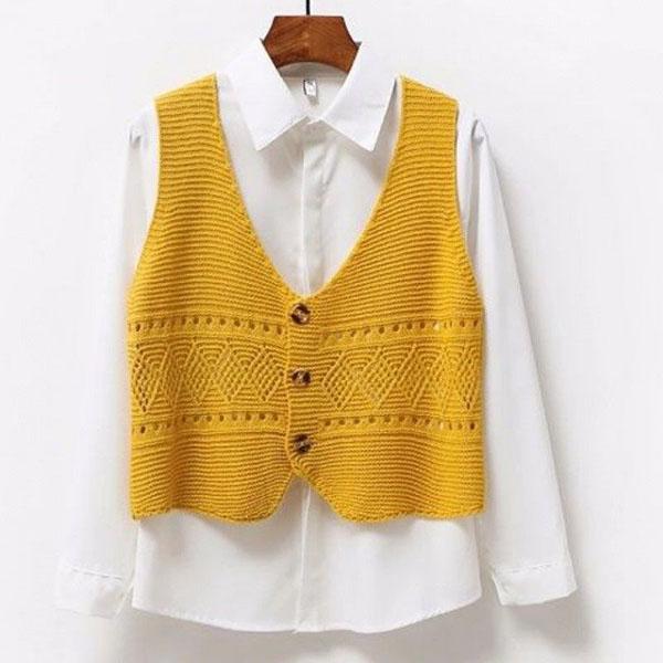 V-neck Loose Openwork Sweater Waistcoat Crocheted Waistcoat All-match Sleeveless Sweater Women Short