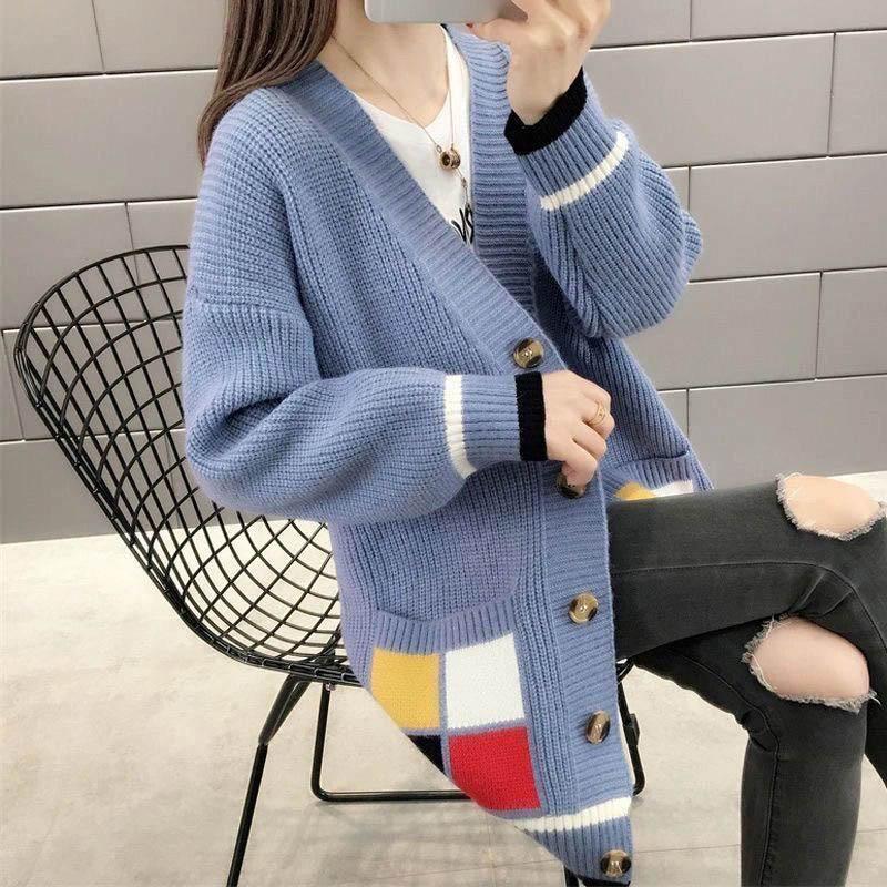 Sweater Cardigan Thickened Mid-length Spring and Autumn Loose Knit Lazy Style Jacket Women