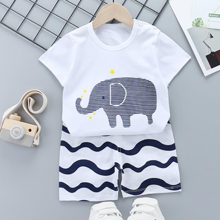 Children's Short Sleeve Suit Korean Style Boys and Girls Set Printing T-shirt + Shorts Two Piece Set