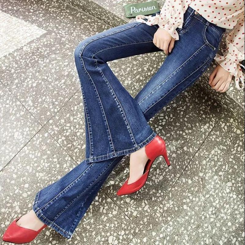 WTEMPO Summer Women Casual Ladies Flare Jeans Long Pants  Bell Bottoms Jeans Large Size S-XXXXL Denim Trousers