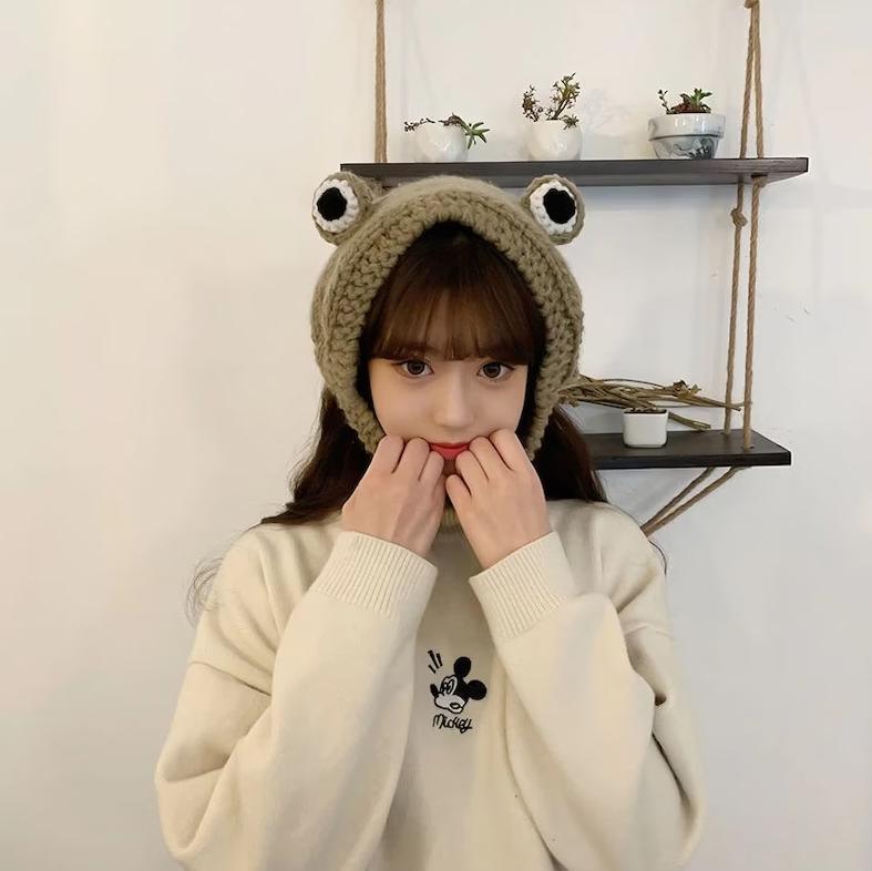 Frog Knitted Hat Adult Hat Solid Hip-hop Knitted Cap Costume Accessory Gifts Warm Winter Lovely Christmas