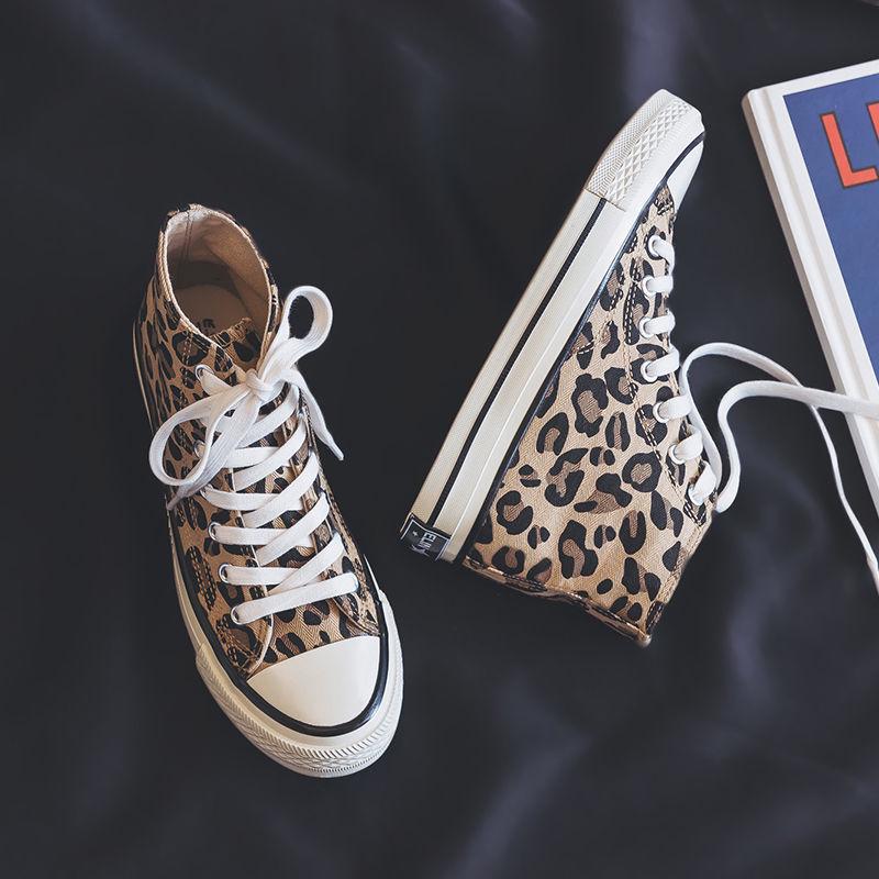 Leopard Canvas Shoes Women Flat Platform Sneakers Women Casual Shoes Woman High Top Tenis Mujer Casual