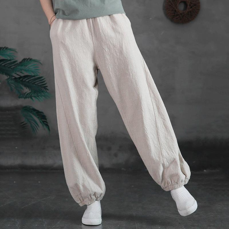 WTEMPO Cotton Linen Retro Lantern Pants women Spring and Summer Loose Solid Color Casual Trousers