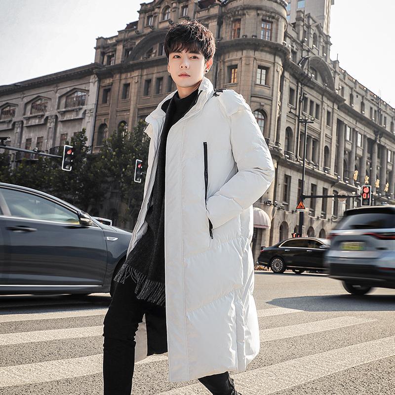 Winter Down Jacket Men's Mid-length Over-the-knee Jacket Korean Style Trend Loose Thick Warm Hooded White Duck Down Jacket