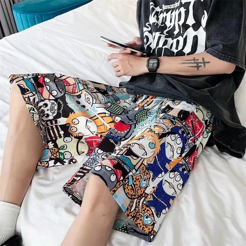 Summer Men's Creative Graffiti Casual Pants Loose Straight Harajuku Couple Sports Five-point Pants Breathable and Comfortable Outer Wear Shorts