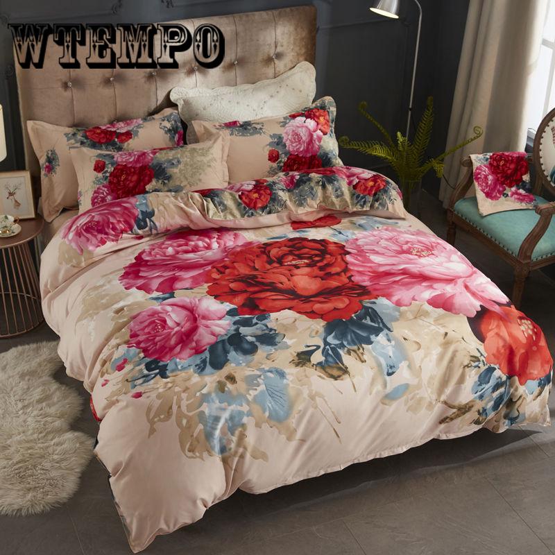 Luxury 3pcs Bedclothes Bedding Set Bedlinen Peony Print Bedding Sets Duvet/Quilt Cover Set