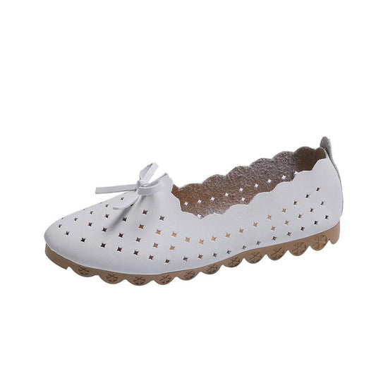 Soft Sole Flat Casual Single Shoes One Pedal Lazy Shoes White Nurse Shoes Light and Breathable Comfortable Soft Retro Ladies Hollow Leather Shoes