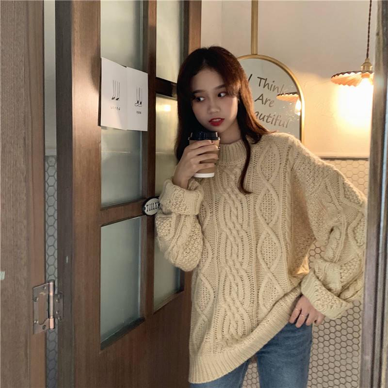 Pofulove  Loose Twist Sweater  Autumn Winter   College Style Pullover Sweater Coat Korean ins