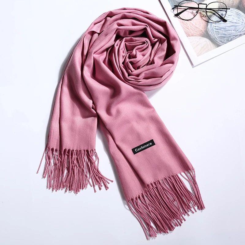 Scarf Women Thick Warm Shawls Wraps Lady Solid Cashmere Scarves With Tassels