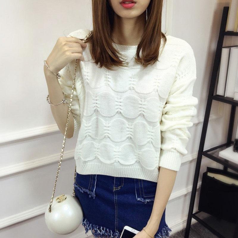 Solid Color Sweater Spring and Autumn Women's Round Neck Loose Short Sweater Fashion Long Sleeves