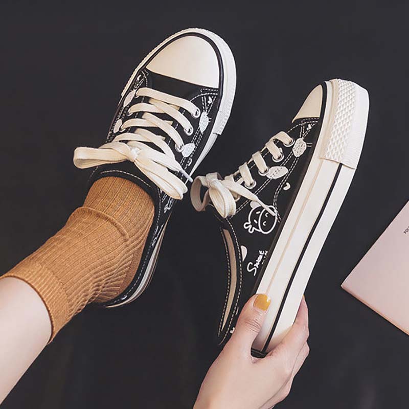 No Heel Half-drag Canvas Shoes Female Cow Korean Students All-match Lazy Thick-soled Increased White Shoes