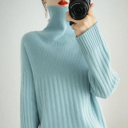 Autumn Winter Turtleneck Sweaters Thick Pullover Sweater Women's Solid All-match Fashion Knitted Bottoming Tops