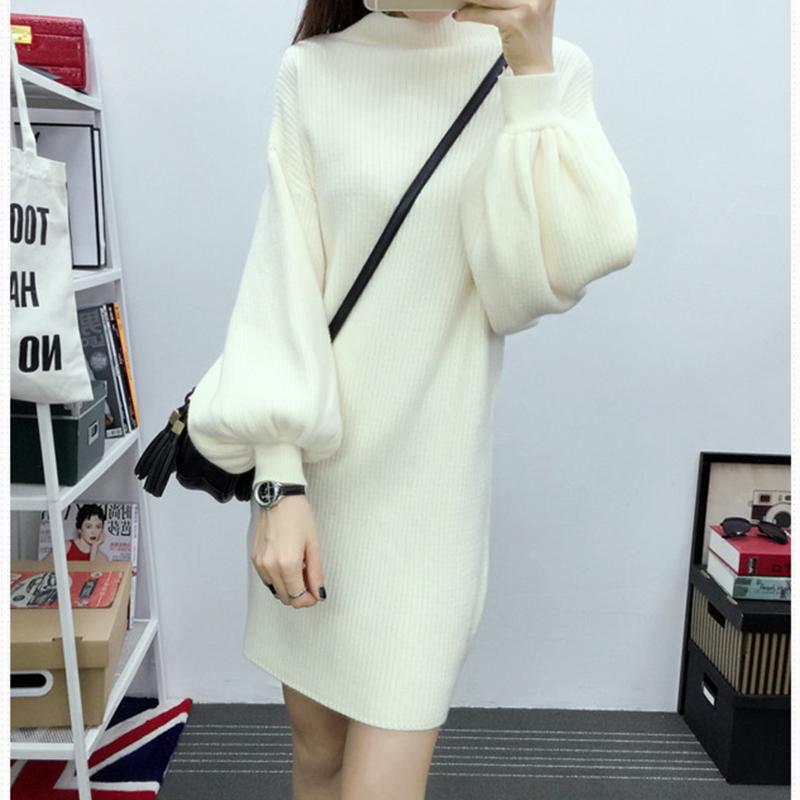 Autumn and Winter Half-high Collar Sweater Lantern Sleeve Casual Jacket Slim Knit Young Women's Top