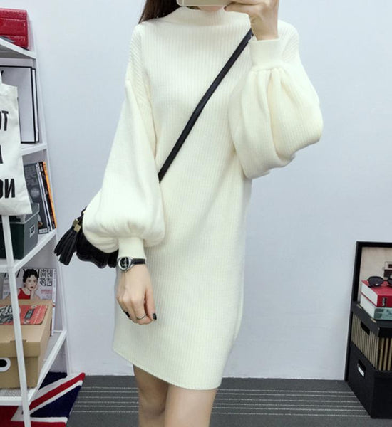 Autumn and Winter Half-high Collar Sweater Lantern Sleeve Casual Jacket Slim Knit Young Women's Top