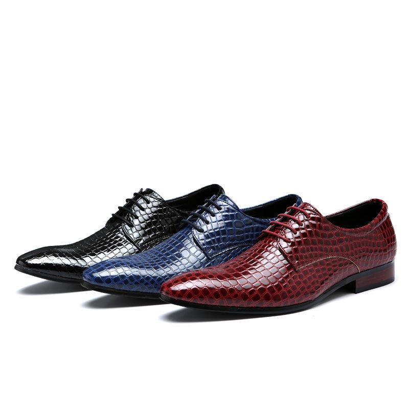 Crocodile Pattern Pointed Toe Leather Shoes Men's Wedding Shoes Patent Leather Business Shoes