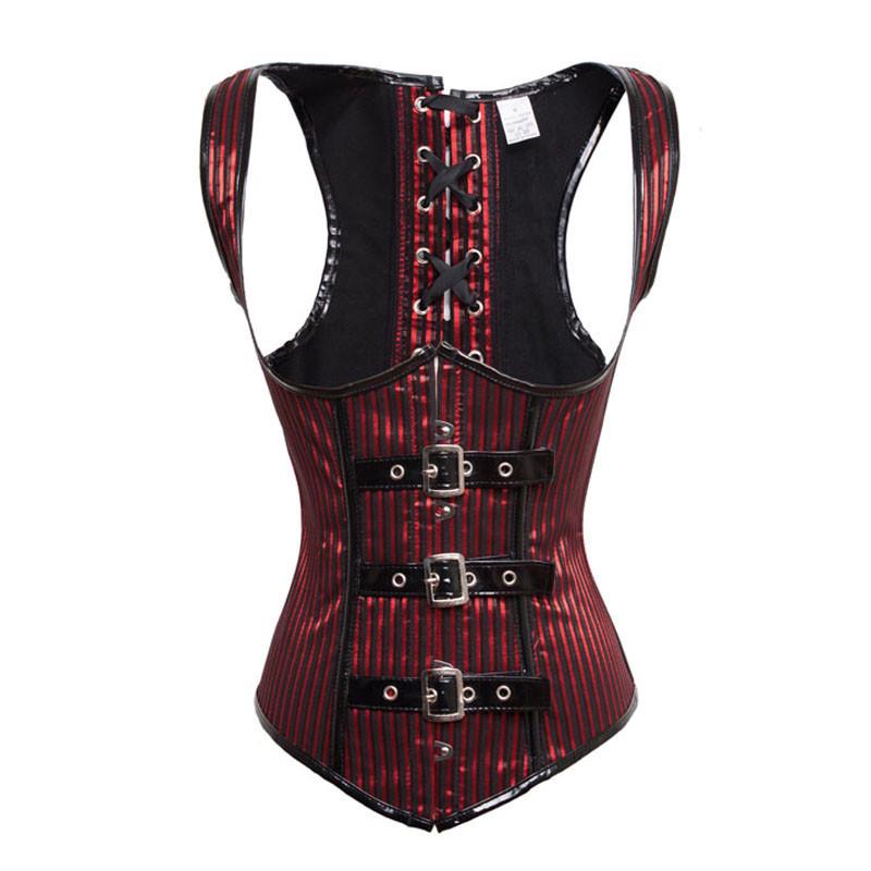 Women's Retro Steampunk Corset Vest Sexy Gothic Overbust Corset Top PU Leather Corsets and Bustiers