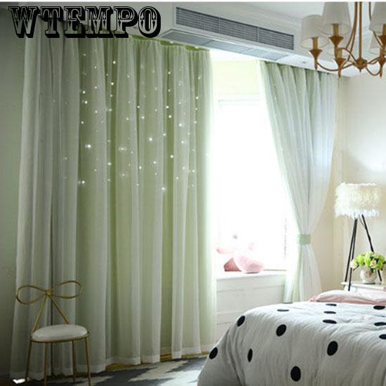 Full Blackout Curtain Princess Style Simple Modern Hollow Star Bedroom  Window Curtain