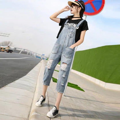 WTEMPO Adjusted Summer Denim Jumpsuit Woman Jeans Long Romper Pants Zipper Pockets Overalls Jeans