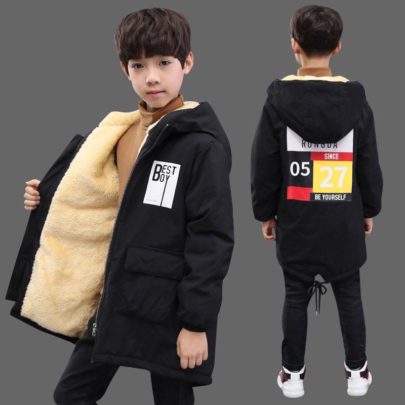 Children's Clothing Children's Fleece Coat Winter Letter Print Warm Jacket Boys Cotton Hooded Jacket