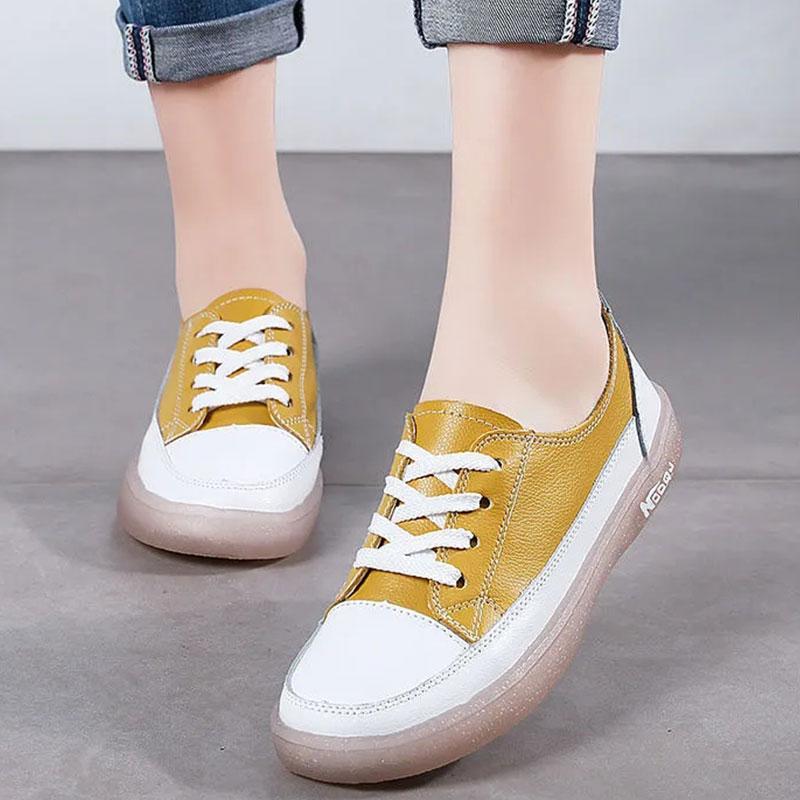 Women's Soft-soled Casual Shoes Autumn White Shoes Sports Shoes Real Cowhide Shoes Flat Shoes Student Shoes Mother Shoes