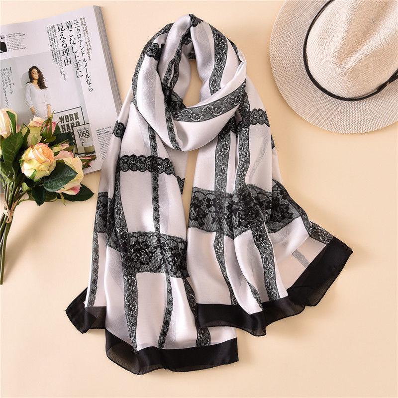 Scarves Ladies Delicate Soft Wrap Flower Printed Scarves Shawl Women Smmoth Silk Scarf