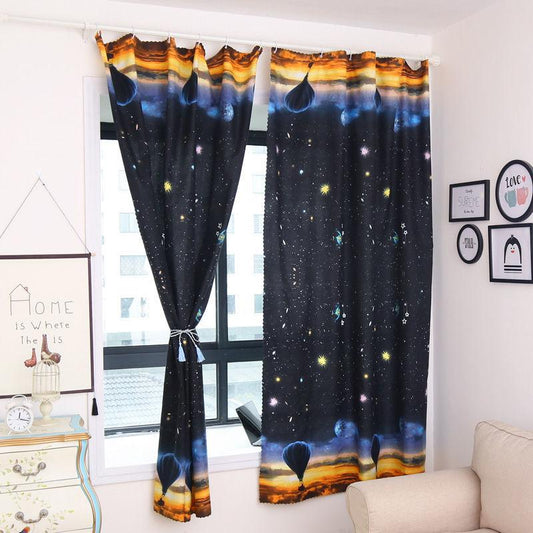 School Dormitory Bedroom Curtain Blackout Cloth Kindergarten Cartoon Blackout Curtain Rental Room Curtain Perforated Curtain (1 Piece)