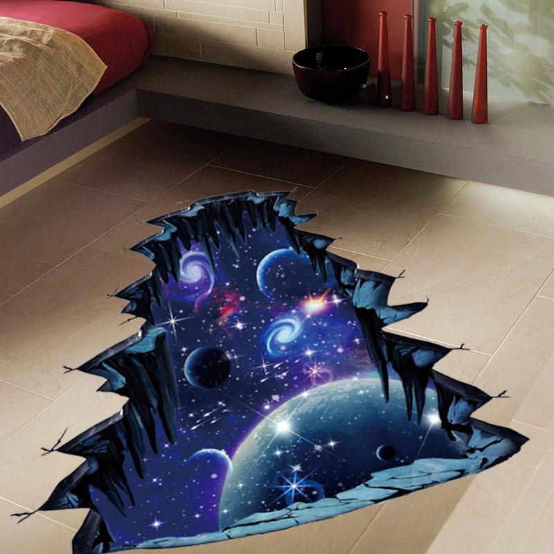 New 3d Cosmic Space Wall Sticker Floor Sticker Galaxy Star Home Decoration For Kids Room Living Room