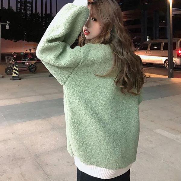 Women's Autumn and Winter Lamb Wool Sweater Large Size Loose Thickened High Neck Pullover Casual Long Sleeve Warm Jackets