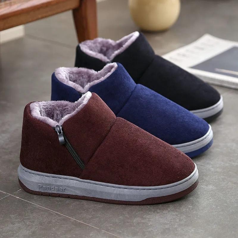 Winter Cotton Slippers Bag with Non-slip Cotton Shoes To Keep Warm Plus Velvet Home with Heel Printing Home Cotton Shoes