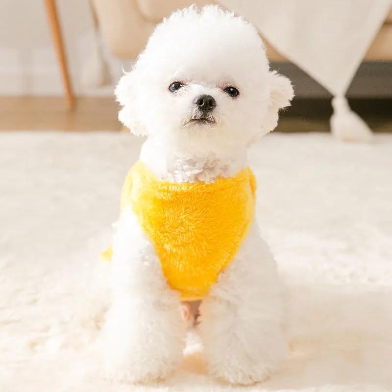 Autumn and Winter Puppy Dog's Clothes Vest Bow Fleece Vest Teddy Small Dog Two-legged Cat Clothes Pet Clothing Solid Comfortable Puppy's Jumpsuit