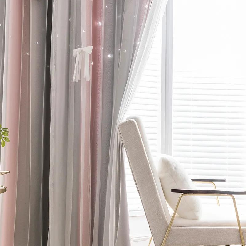 Curtain Finished Living Room Bedroom Shading Dream Romantic Hollow Star Idyllic Princess Wind Floor Shade Cloth (1 piece)