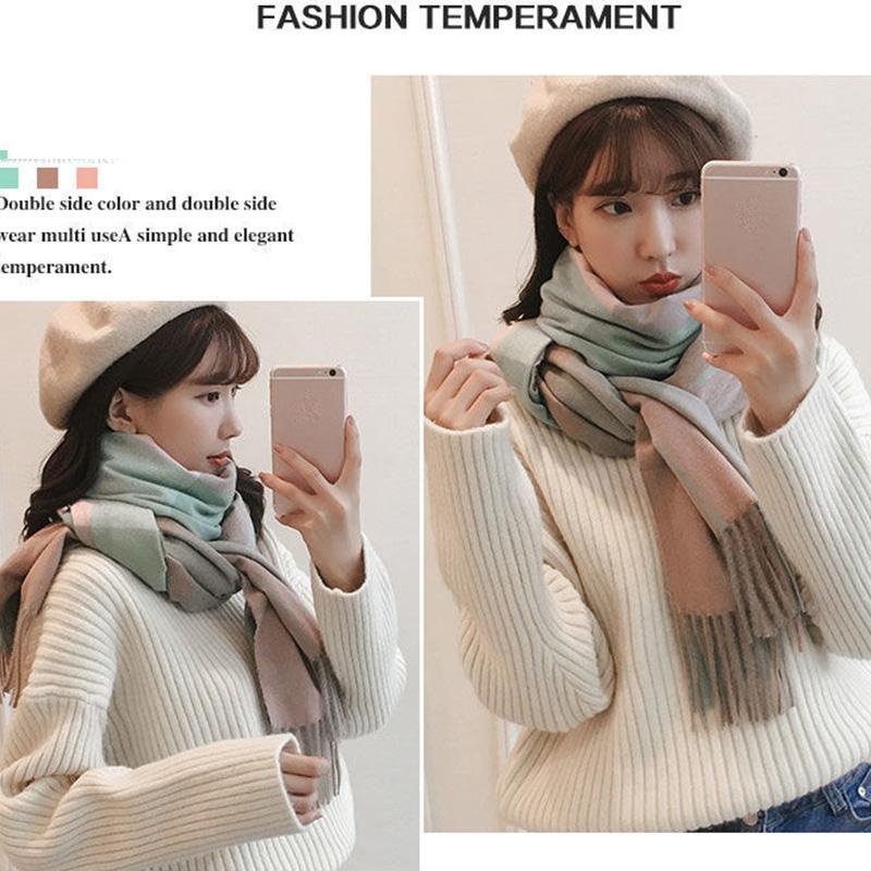 Imitation Cashmere Plaid Winter Scarf Women Winter Models All-match Thick Warmth Tassel Shawl Dual-use Scarf Soft Fabric