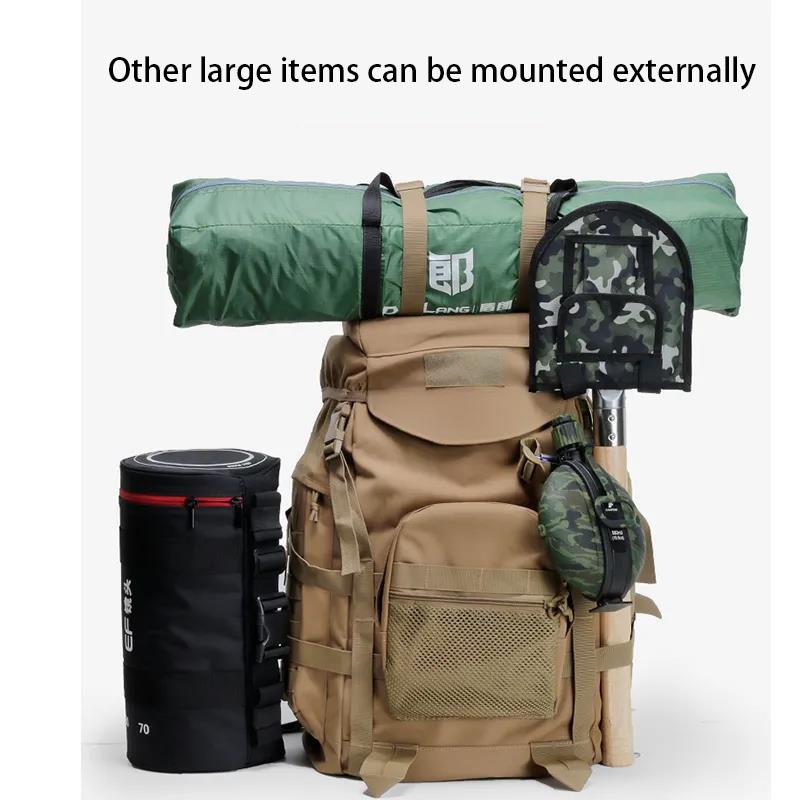 Outdoor Waterproof Tactical Backpack Camouflage Backpack Oxford Cloth Backpack Hiking Bag Army Fan Backpack Fishing Seat Bag 60L