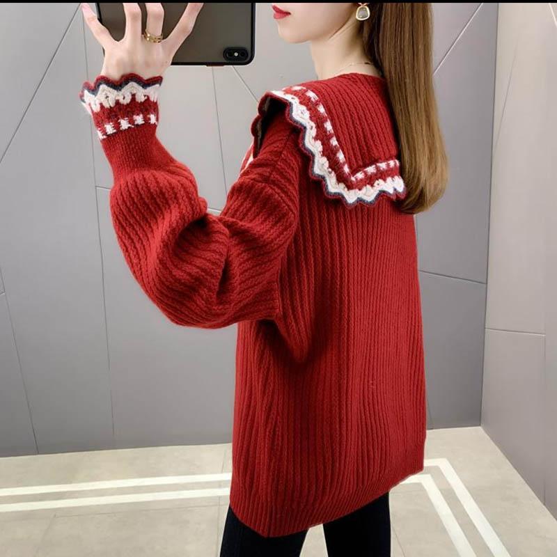 Autumn Knit Sweater Loose Sweet Doll Collar Sweater Cardigan Ladies Outer Vest Jacket Jacket