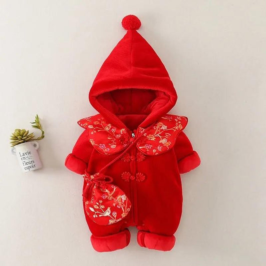 Baby Winter Dress Women's Chinese New Year Clothes Children's New Year Dress Plush Thickened Baby One-piece Clothes Go Out