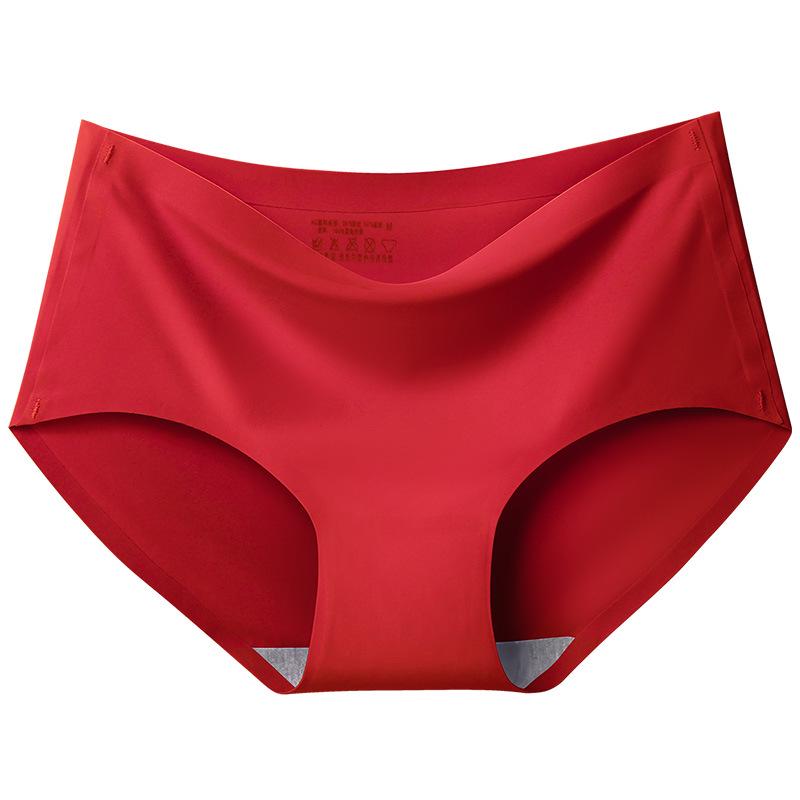 4Pcs/Set Ice Silk Seamless Underpants Women's Mid-waist Large Size Solid Color Thin Soft Briefs