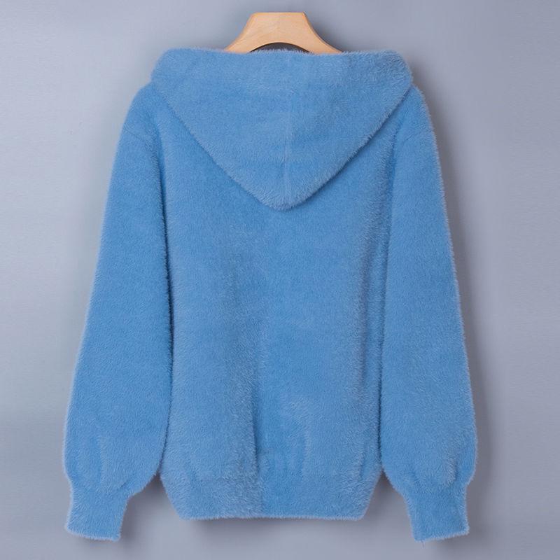 Hooded Solid Color Slim-fit Jacket Autumn and Winter Style Korean Casual Long-sleeved Sweater