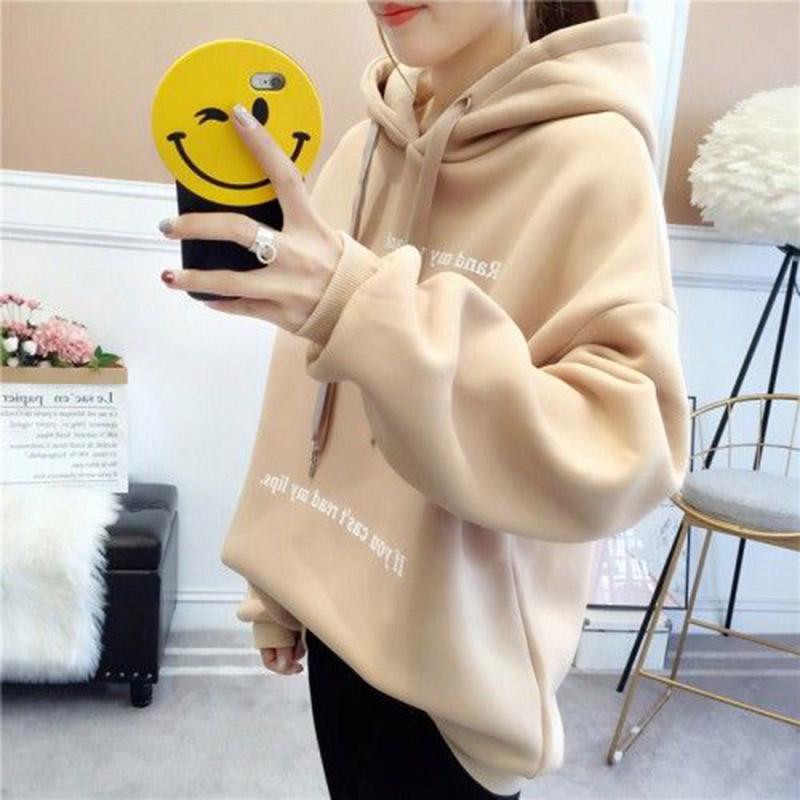 Cotton women's sweatshirt wild large size long sleeve warm hooded tops autumn and winter sweater