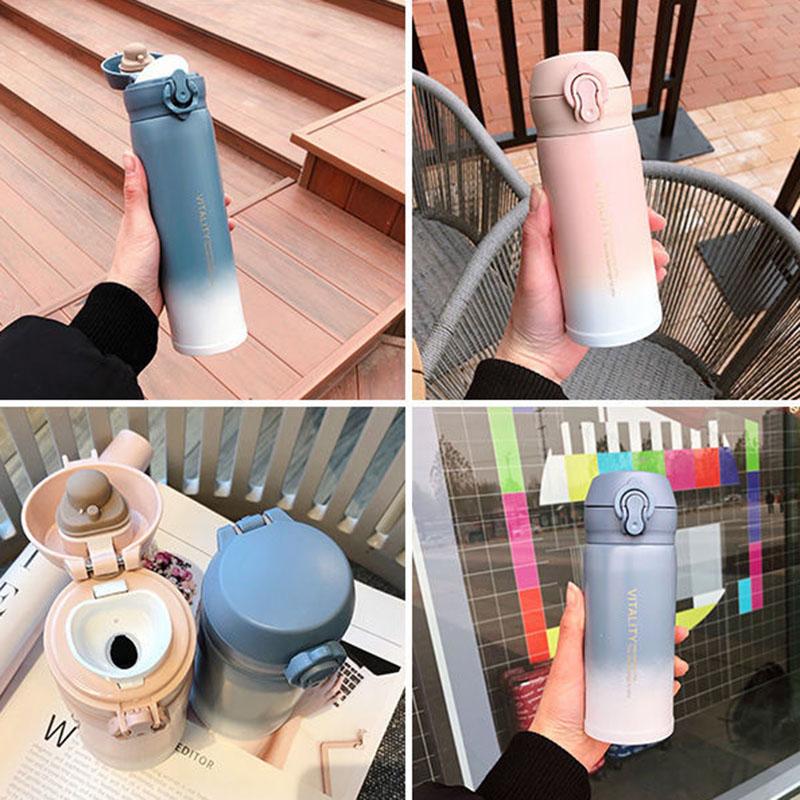 Thermos Cup Gradient Color Vacuum Flask Male and Female Students Simple Cup Creative Personality Fresh Portable Pop Lid Water Cup