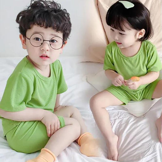 Children's Pajamas Set Ice Silk Short-sleeved Shorts Summer Thin Air-conditioned Clothing Boys and Girls Cold Home Service