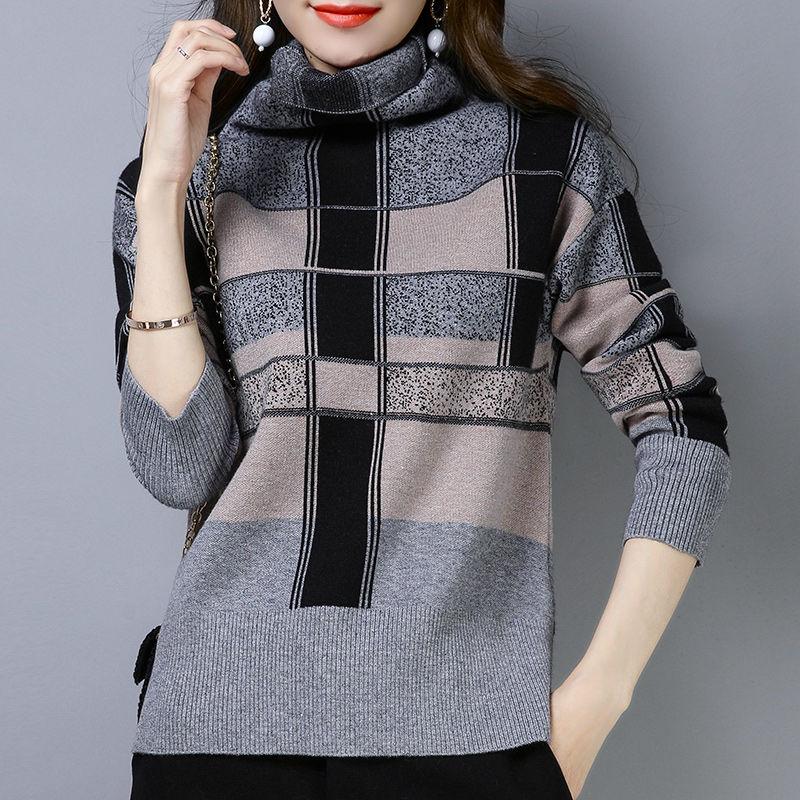 Autumn Winter Plaid Turtleneck Sweater Women Short Thick Pullover Sweater All-match Bottoming Shirt Jumper Top