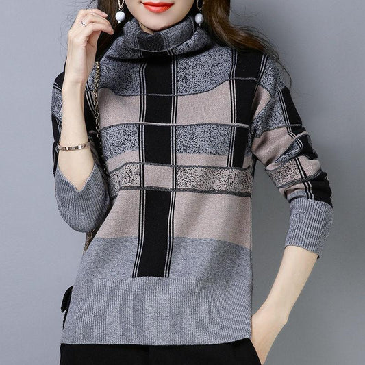 Autumn Winter Plaid Turtleneck Sweater Women Short Thick Pullover Sweater All-match Bottoming Shirt Jumper Top