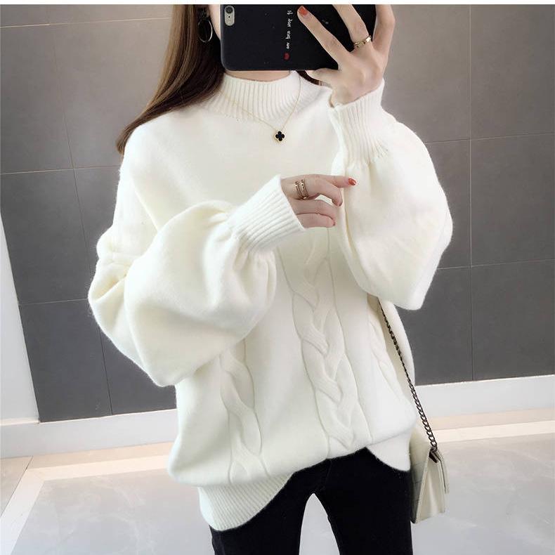 Autumn Winter Women Sweaters and Pullovers Lantern Sleeve Loose Knitted Sweaters Ladies Jumper Tops