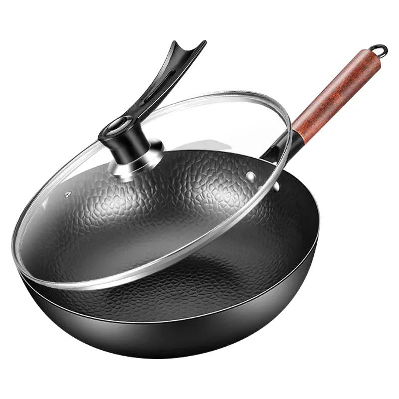 Wok Genuine Wok Hand Forged Non-stick Iron Pan Uncoated Induction Cooker for Cooking Pans