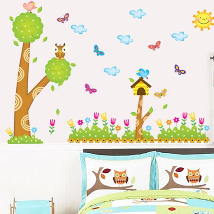 Cartoon landscape tree children room background layout removable stickers