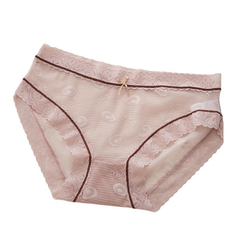 Japanese Girl Avocado Hollow Mesh Lace Panties Feminine Light Jacquard Cotton Crotch Mid-waist Briefs