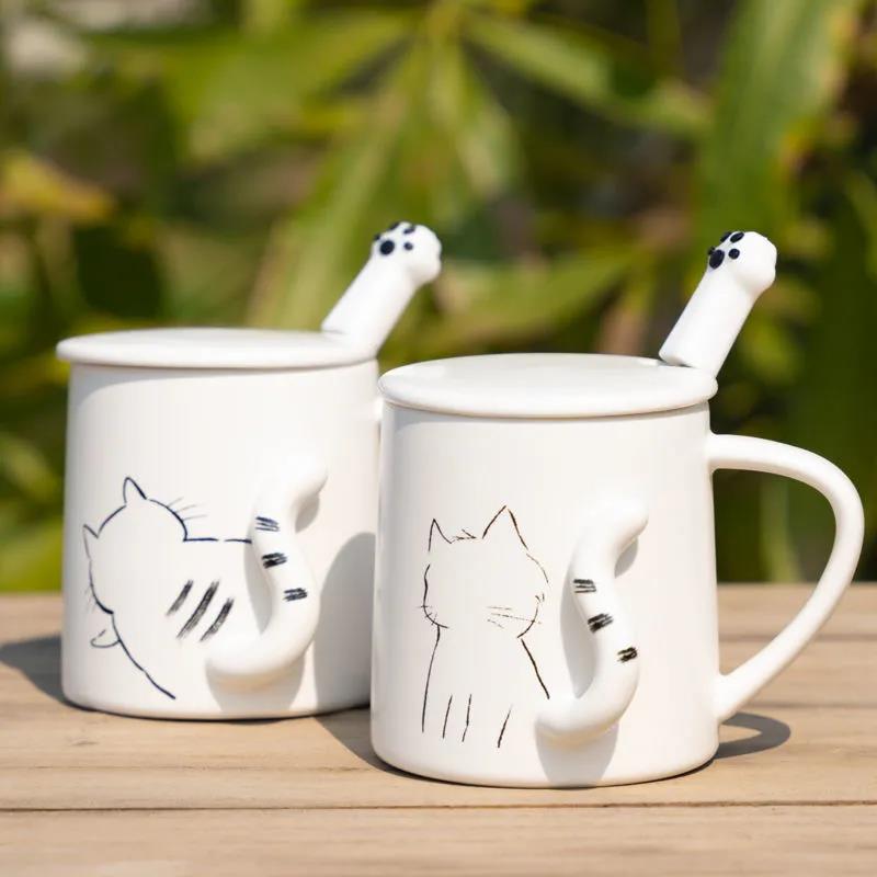 Mark Cup Female Spoon Coffee Cup Ceramic Couple Style Simple Household Drinking Cup Breakfast Milk Tea Cup