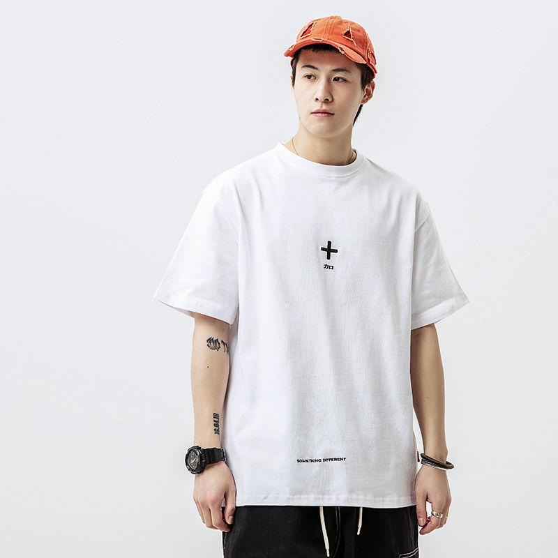 Embroidered Men's T-shirt Pure Cotton Casual Summer Tide Short-sleeved Half-sleeved Top Loose and Versatile