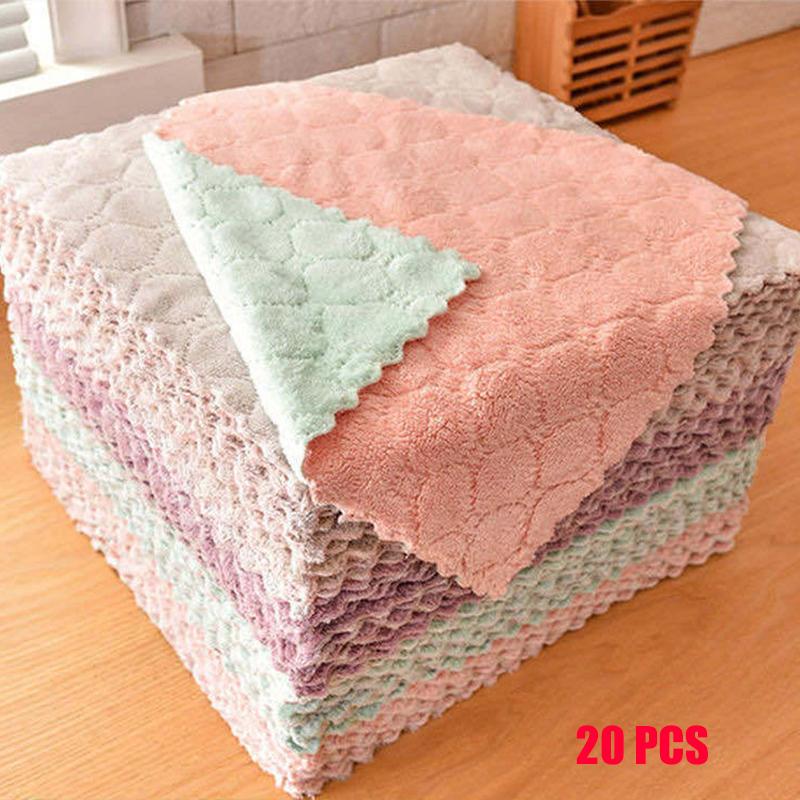 5/10/20pcs Is Cheaper Double-layer Absorbent Microfiber Kitchen Dish Cloth Non-stick Oil Household Cleaning Wiping Towel Kichen Tool