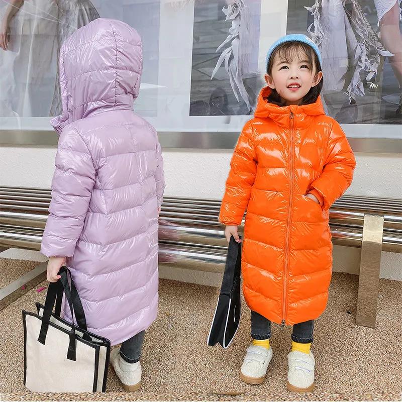 Children's Mid-length Shiny Down Jacket for Boys and Girls Older Children's Over-knee Padded Jacket